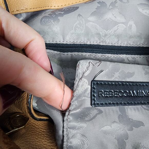 Rebecca Minkoff Pebbled Leather Camel Brown V-Zipper Hobo Shoulder Bag - Picture 15 of 15